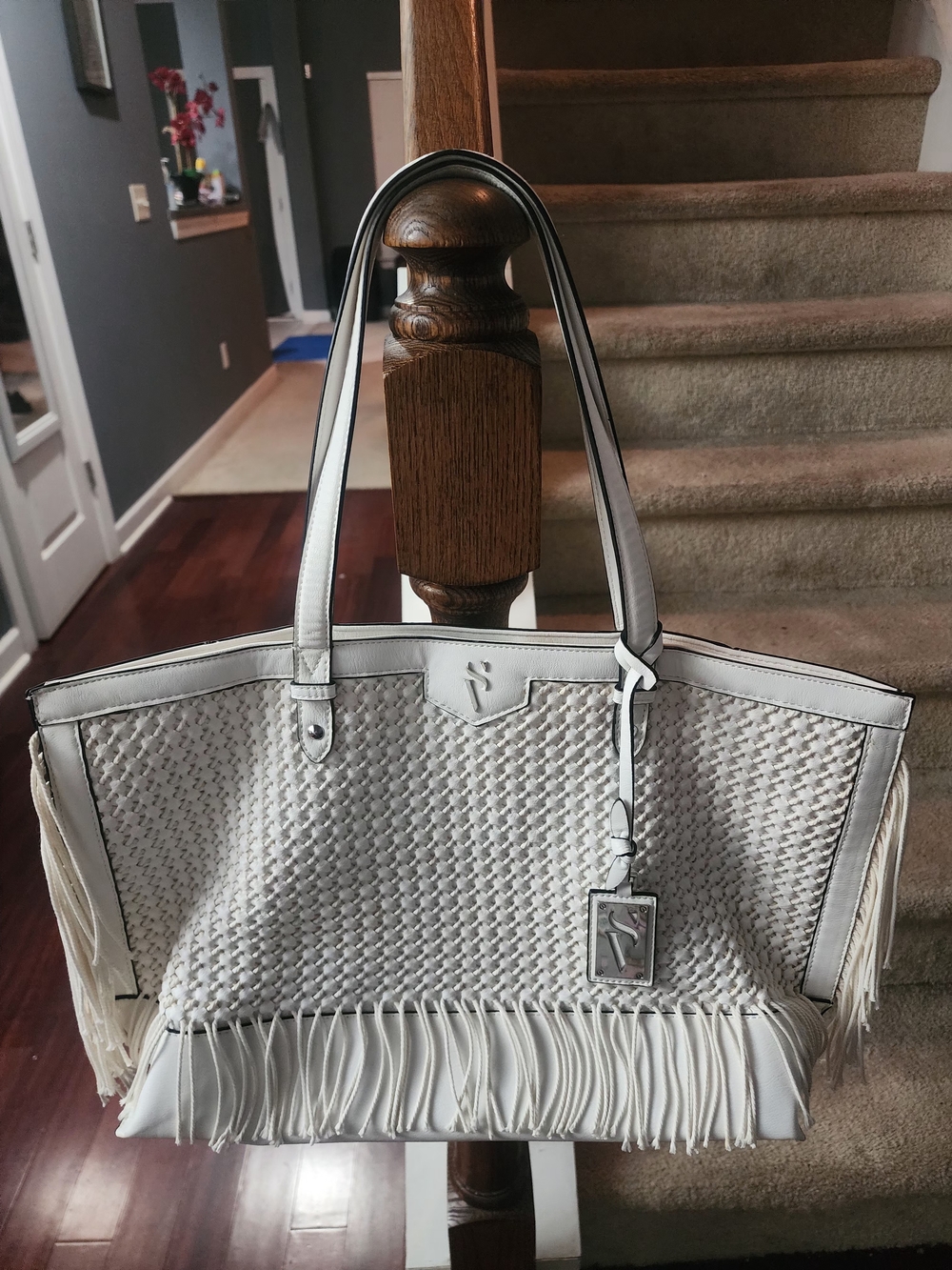 Simply Vera Vera Wang White Woven Fringe Tote